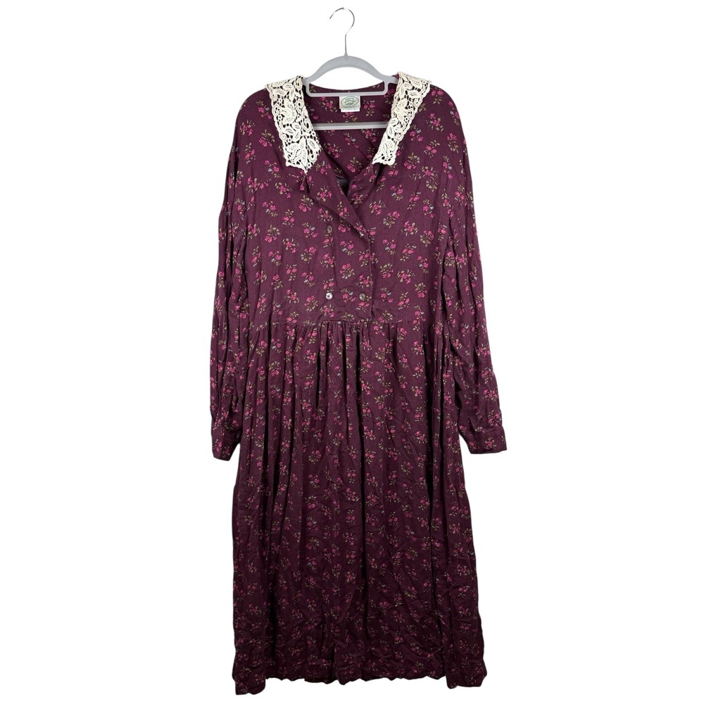 VTG Laura Ashley Dress Women's 12 Floral Wool Viscose Button Cottagecore Prairie